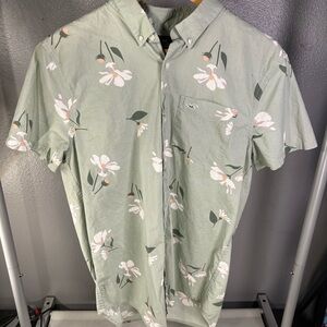 Hollister - Green Flower-Pattern Short-Sleeved Button-Up Shirt - Men’s Medium (M